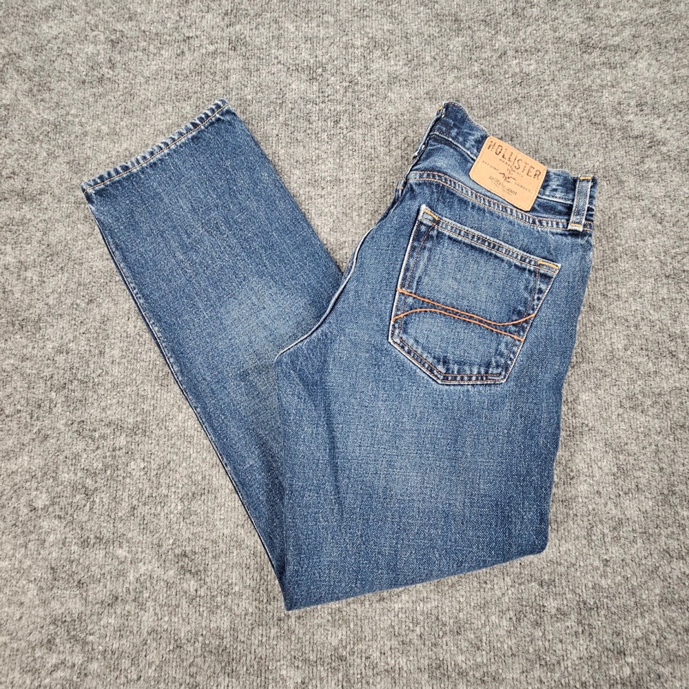 Hollister‎ Slim Straight Jeans Mens 28x28 Blue Medium Wash Button Fly Denim